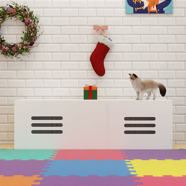 English Elm Litter Box Enclosure for 2 Cats with Double Room, Modern Wooden Cat Litter Furniture, White, 59" x 17.7" x 18.9" W282P196029