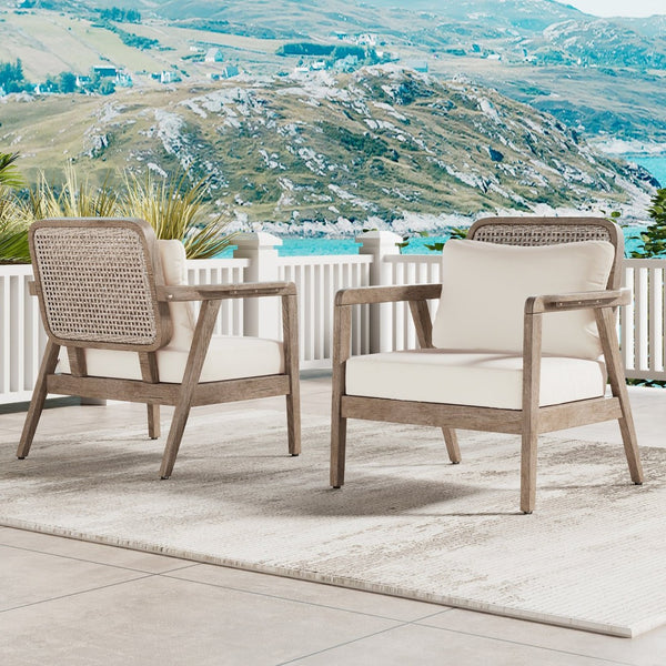 English Elm Outdoor Acacia Wood Club Chair Deep Seating Woven Back Patio Lounge Resort Style N780P171149B-2