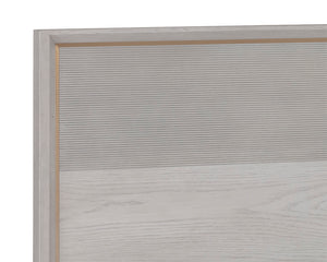 Sunpan Cordoba Queen Bed - Rustic Solid Oak with Pearl River Grey Finish & Gold Iron Inlay for Elegance