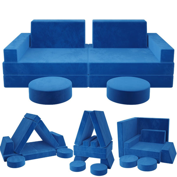 English Elm 10 Piece Modular Foam Play Couch Set Soft Frameless Sectional for Bedroom Playroom Blue T5880P493406