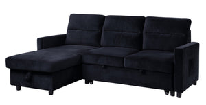 English Elm Iride Velvet Sleeper Sectional with Reversible Storage Chaise for Compact Living Rooms Black B2749S00196