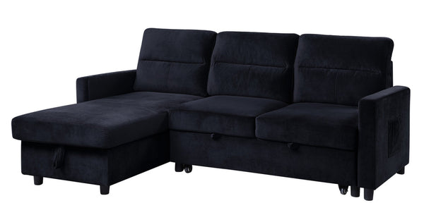 English Elm Iride Velvet Sleeper Sectional with Reversible Storage Chaise for Compact Living Rooms Black B2749S00196
