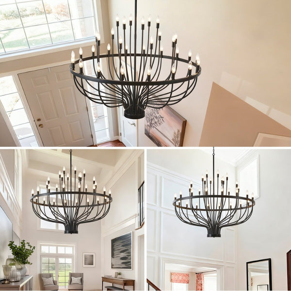 English Elm Industrial Matte Black 33-arm Candelabra Chandelier Large Dining Room Statement Fixture W2991P406724