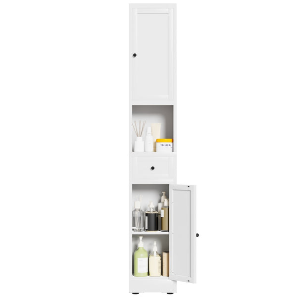 English Elm 71 Inch Narrow Steel Storage Cabinet 5 Tier with Doors Adjustable Shelves White T2398P442671