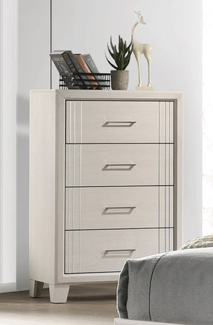 English Elm 1pc Contemporary Tall Chest with Faux Marble Top and Four Drawers for Elegant Bedroom Storage Beige 19.49 L x 34.25 W x 47.24 H B2741P330646