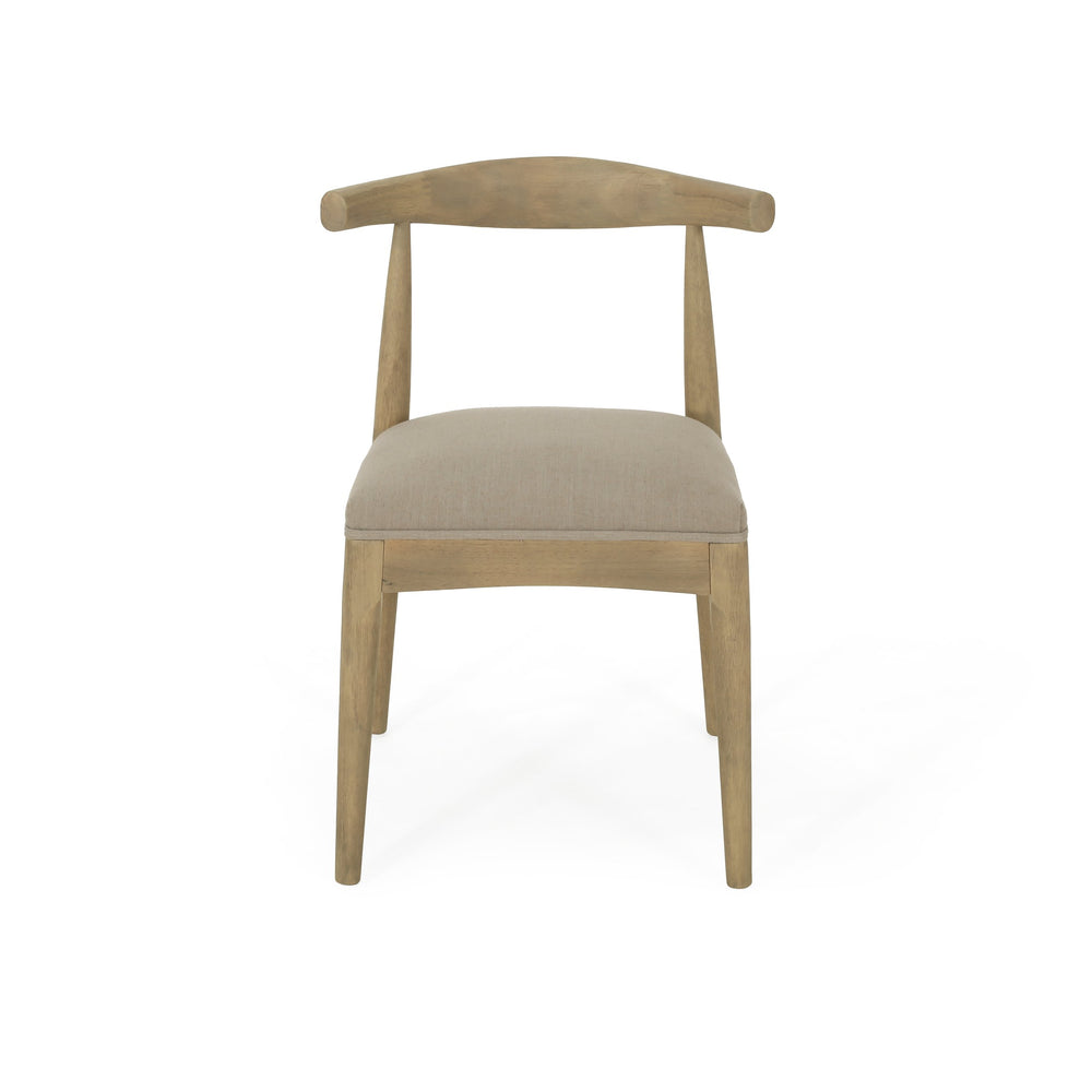 English Elm Christopher Knight Home® - DINING Chair Set of 2 Mid-Century Upholstered Rubberwood Dining Chairs with Tapered Legs and Open Backrest Linen N771P266173D