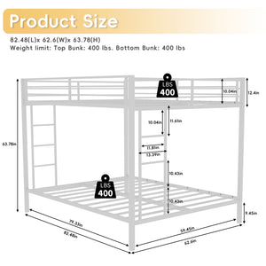 English Elm Multi-Functional Square Tube Iron Bunk Bed with Dual Ladders, Sturdy Space-Saving Frame for Rooms White W1935P360920
