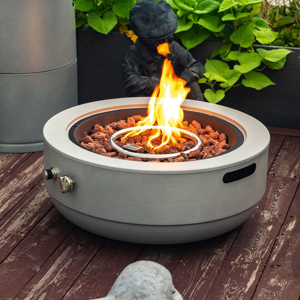 English Elm 24" Propane Fire Pit Bowl 50,000 BTU with Pulse Ignition, Stainless Steel Burner, Lava Rocks, Grey W853P193938