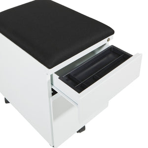OSP Home Furnishings Mobile Steel File Cabinet with Padded Seat Locking Drawers and Casters for Home Office BXPMC22BF-WH