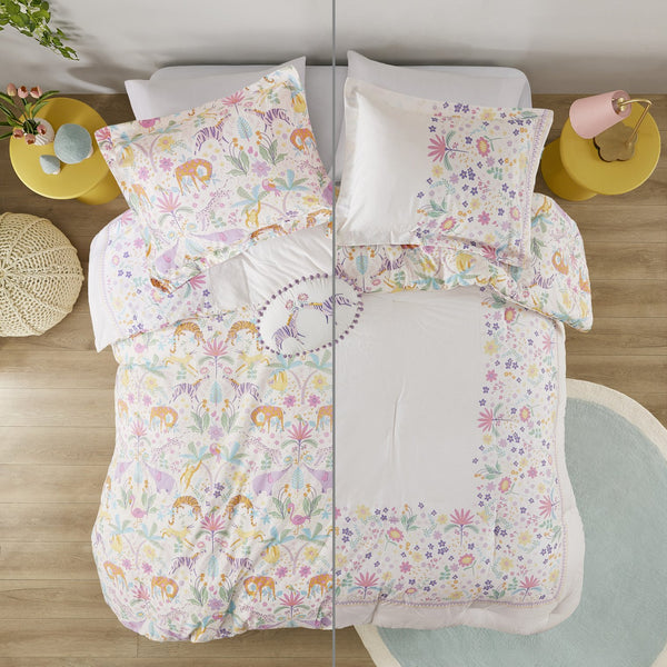 English Elm 3 Pcs Twin Floral Reversible Comforter Set In Purple - Cozy Cotton Bedding With Throw Pillow Included B035P319908