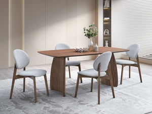 English Elm Hadasa Walnut & Light Gray 5PC Dining Set - Rectangular Wooden Table, Padded Linen Chairs, Durable Design B2726S00308