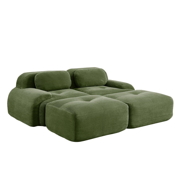 English Elm 2-seat Modular Corduroy Sofa Ergonomic Curved Design with Resilient Cushioning for Living Rooms Olive Green W714S01256