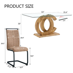 English Elm 1 Contemporary 5-Piece Dining Set With Tempered Glass Tabletop & 4 Brown Fabric Chairs For Home W1151S04027