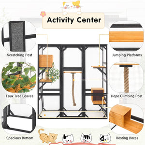 English Elm Outdoor Pine Wood Catio Enclosure with Platforms Condos and Walk-in Access for Cats N719P283198B