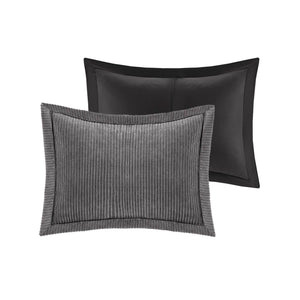 English Elm 7 Piece Micro Corduroy Comforter Set - Luxurious Grey California King Bedding Ensemble For Year-Round Comfort B035P266663