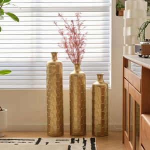 English Elm Floor Metal Vases Set Of 3 - Elegant Tall Decor With White And Gold Accents For Modern Interiors W2796P237520