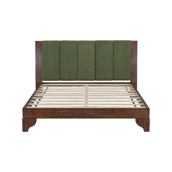 English Elm Christopher Knight Home® - Premium Pine Wood Queen Bed Frame - Mid-Century Modern Design With Upholstered Headboard & Green Accents N770P345991D_N770P345992D