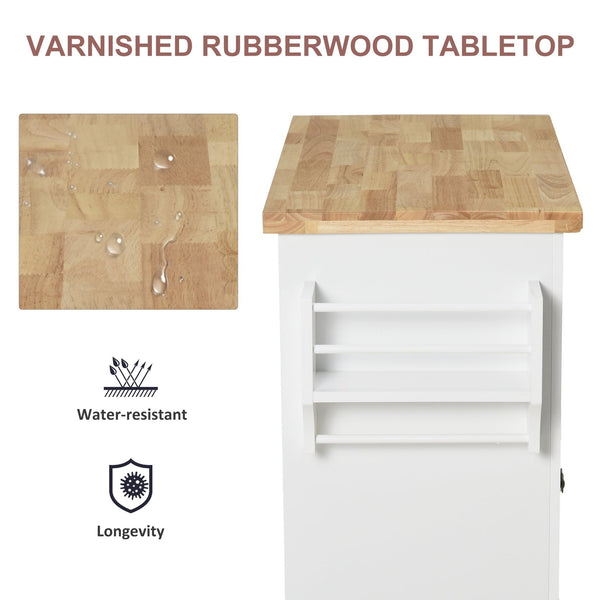 English Elm HOMCOM Mobile Kitchen Island Cart with Rubberwood Butcher Top, Locking Casters, Drawers & Shelves for Organized Prep and Storage White W2225P173891