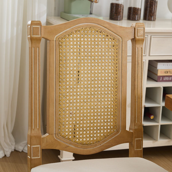 English Elm Full Solid Wood Rattan-Back Dining Chair With Comfortable Linen Cushion, Perfect For Rustic Spaces W1143P384364