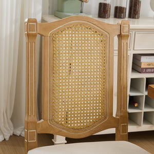 English Elm Full Solid wood rattan-back dining chair with breathable matte linen cushion, high-resilience foam comfort W1143P384364 W1143P384364