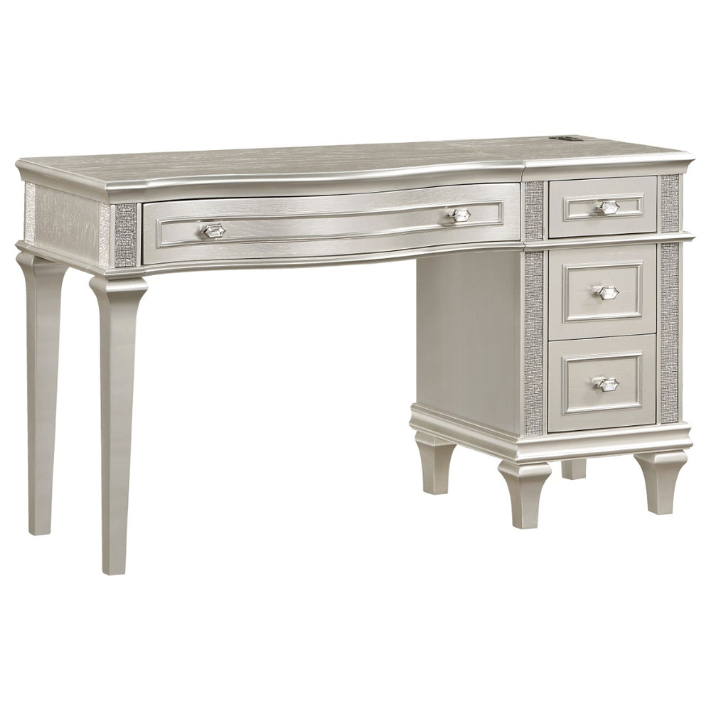 English Elm Colwood Four Drawer Glam Vanity Desk with Crystal Knobs and Built in Usb Charging B062S01490
