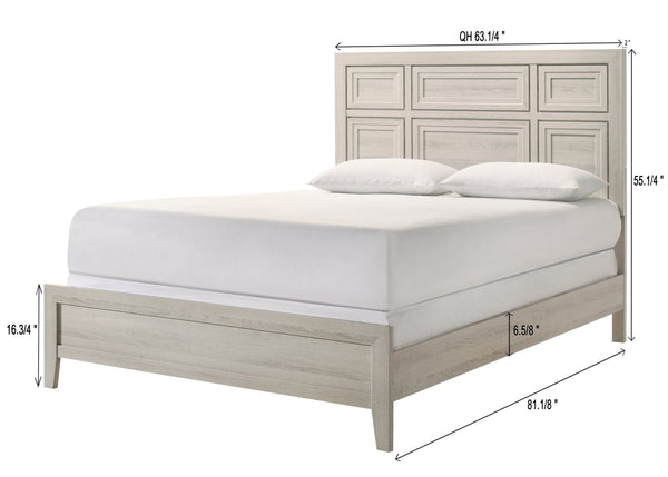 English Elm 1pc Elegant Panel Queen Bed with Framed Headboard and Recessed Detailing for Serene Bedroom Retreat Antique White 66.3 L x 33.98 W x 5.91 H B2741S00597
