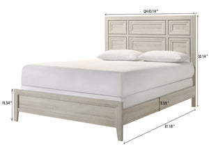 English Elm 3pc Queen Panel Bed Set Antique White Wood Recessed Headboard with Two Nightstands B2741S00941