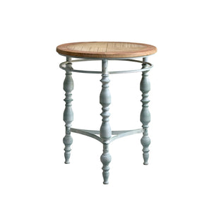 English Elm Easy Assembly Round Carved Wood End Table Rustic Distressed Finish for Living Room W3933P379165