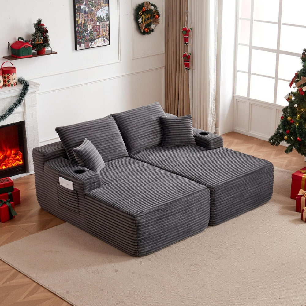 English Elm New Cloud Sectional Sofa Deep Plush Seat Double Chaise Low Profile Modern Lounge Grey W3975P475550