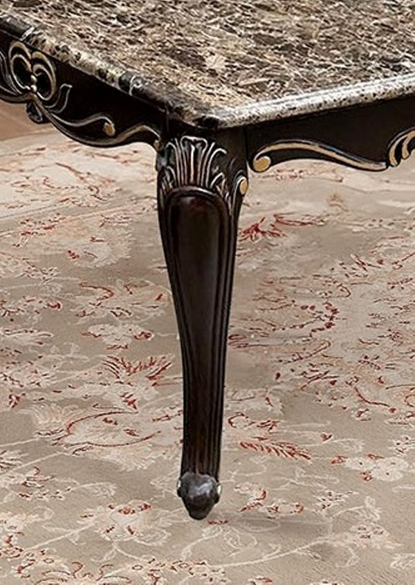 English Elm Transitional Ornate 2-Piece Living Room Table Set with Marble-Style Tops, Carved Cabriole Legs, Gold Accents Dark Walnut 41 L x 31 W x 9 H B2741S00574