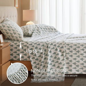 English Elm 4-piece Cal King Cotton Sheet Set with Artisan Ikat Tree Print for Bohemian Bedrooms B035P408383