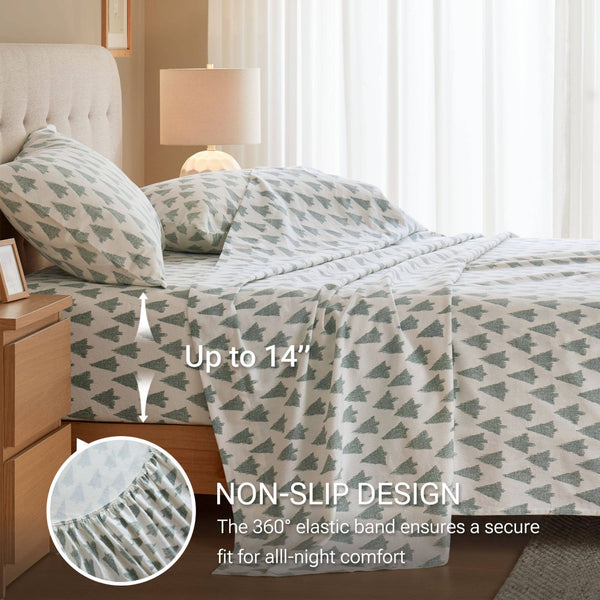 English Elm 4-piece Cal King Cotton Sheet Set with Artisan Ikat Tree Print for Bohemian Bedrooms B035P408383
