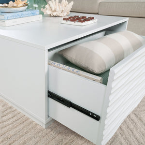 English Elm Coffee Coffee Table with Gold-Tone Accents and Two Drawers for Stylish Living Room Storage and Decor White B356P402588