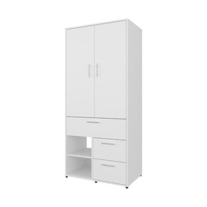 English Elm Upland Black Wood Armoire with Hanging Rod Drawers and Open Compartments B092S00277