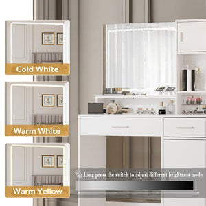 English Elm Vanity Desk With Adjustable Led Mirror, Spacious Storage & 3 Lighting Modes For Effortless Makeup W2386P233325-GIGA