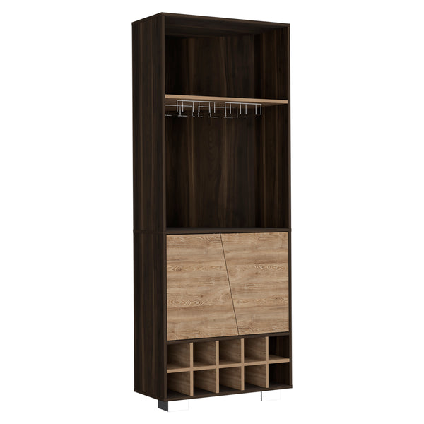 English Elm Fraktal Corner Bar Cabinet with 10-Bottle Wine Rack, Double Doors, 2 Shelves, Multi Finish, Space-Saving Design B070S00324