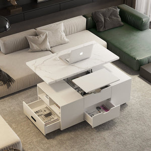 English Elm Modern Lift Top Coffee Table with Hidden Storage and Two Cushioned Stools Included W1321S00047