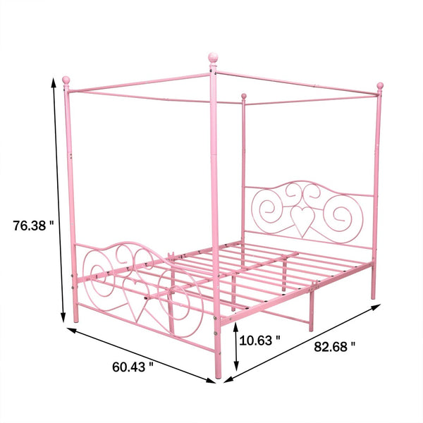 English Elm Metal Canopy Queen Bed Ornate Steel Frame Vintage Romantic Bedroom Statement Piece W840P465779