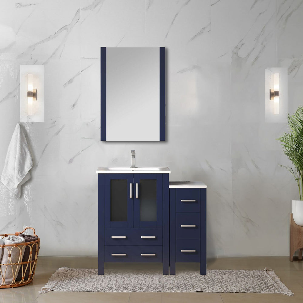 English Elm Navy Solid Wood 36-in Bath Vanity with Soft-Close Drawers, Preassembled 1-Cabinet 2-Drawer Storage B2731P260442