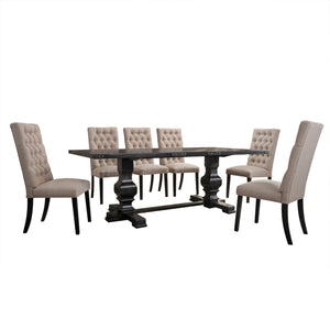English Elm Morland Vintage Black Finish 7-Pc Dining Set with Button-Tufted Parsons Chairs & Double Pedestal Table B2726S00253