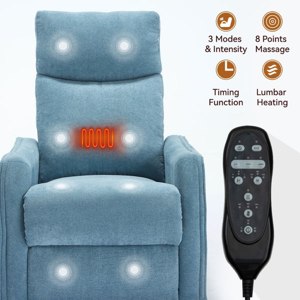 English Elm Heat Massage Rocker Recliner with Swivel Base and Vibrating Nodes for Living Room Blue W1803P251883