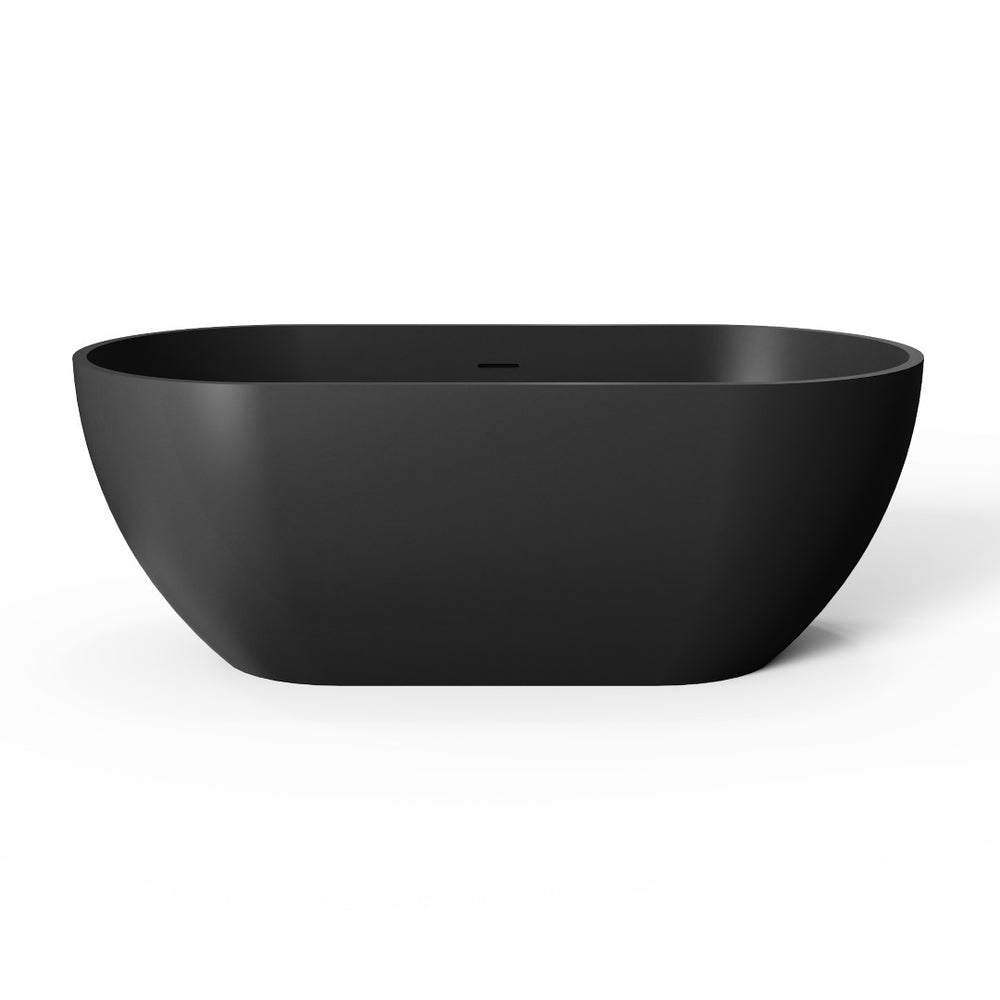 English Elm 59 Inch Stone Resin Freestanding Bathtub Oval Spa Soaking Tub for Small Bathrooms Black W1613P355471