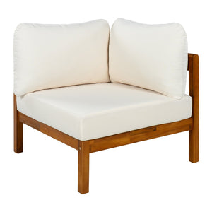 English Elm U_style Acacia Wood Outdoor L Shaped Corner Sofa Set with Arc Frame and Cushions White WY000481AAA