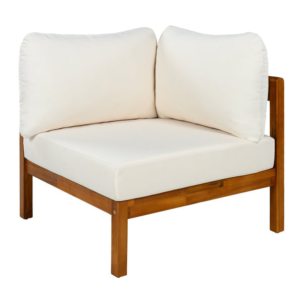 English Elm U_style Acacia Wood Outdoor L Shaped Corner Sofa Set with Arc Frame and Cushions White WY000481AAA
