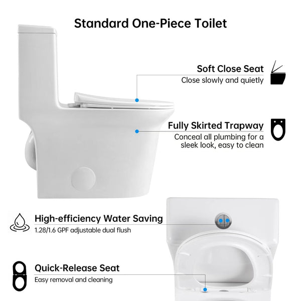 English Elm 1.1/1.6 Gpf Ceramic One Piece Toilet Skirted Comfort Height Dual Flush Soft Close B2724P246931