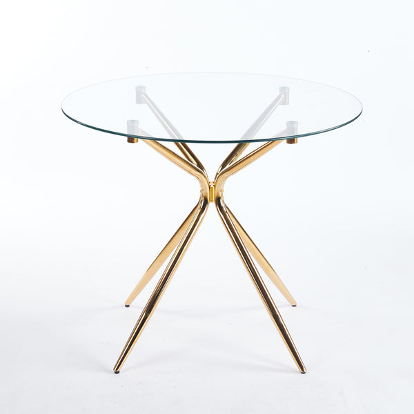 English Elm 1+4,5Pieces Mid-Century Dining Set With Glass Top & Metal Legs - Elegant Table For 4-6 People, Versatile Use W234S00129