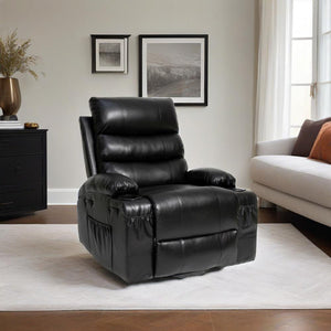 English Elm 21"seat Large Electric Power Lift Recliner Chair with 8-Point Vibration Massage, Lumbar Heat, Remote Control and Cup Holders for Easy Standing Comfort and Pocket Storage Black W311P316091