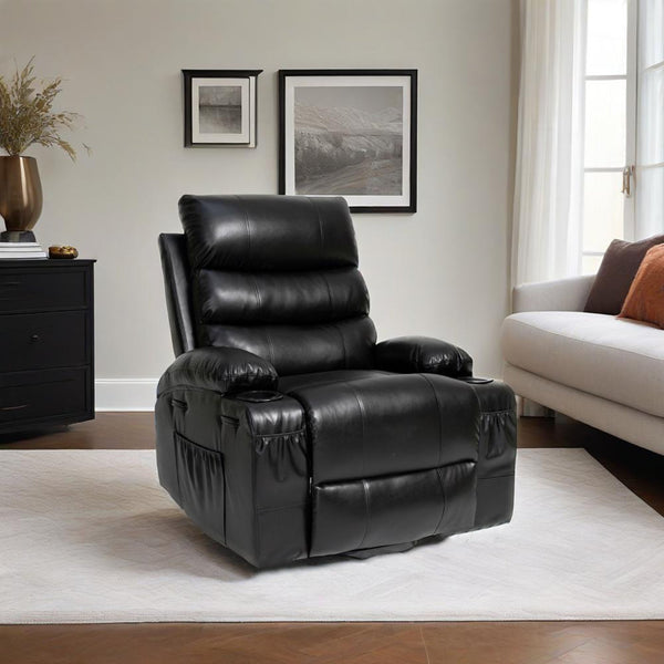 English Elm 21"seat Large Electric Power Lift Recliner Chair with 8-Point Vibration Massage, Lumbar Heat, Remote Control and Cup Holders for Easy Standing Comfort and Pocket Storage Black W311P316091