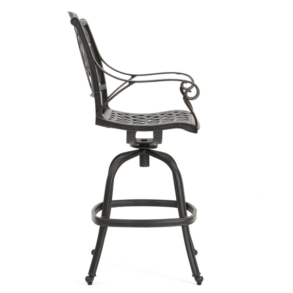 English Elm Christopher Knight Home® - Cast Aluminium SWIVEL BAR STOOL Bronze Finish, 360° Swivel, Scrolled Arms, Durable Outdoor Patio Seating N772P368204B
