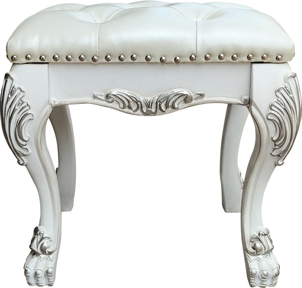 English Elm Dresden Bone White Vanity Stool with PU Leather Upholstery, 220lb Capacity, 21" W x 20" H Elegance B2726P271546